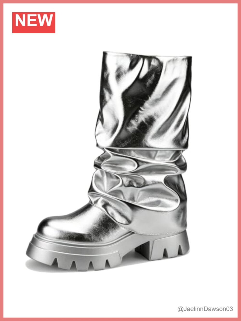 Fold Over Slouchy Mid Calf Boots Chunky Heels Ruched Faux Leather